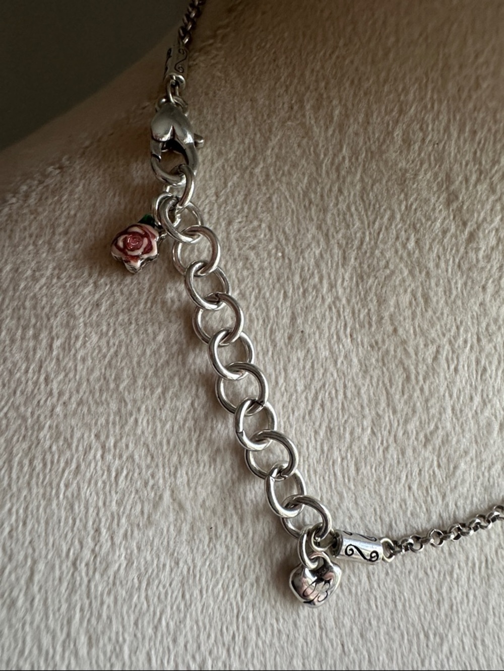 Brighton Silver-Tone Pink Enamel Rose Necklace with Pearl Drop - Picture 9 of 14